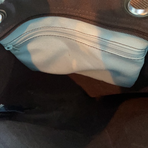 Gap purse shoulder bag tote brown canvas handbag blue handles beach pocketbook - Picture 4 of 8